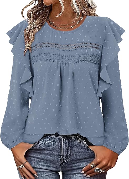 BETTE BOUTIK Womens Boho Fall Long Sleeve Shirts Crewneck Dressy Casual Blouses Trendy Flowy Tops
