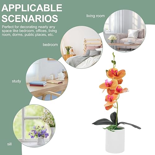 Vista 7 de ibasenice Orquídea artificial planta en maceta orquídea falsa para escritorio simulada flor falsa Naranja