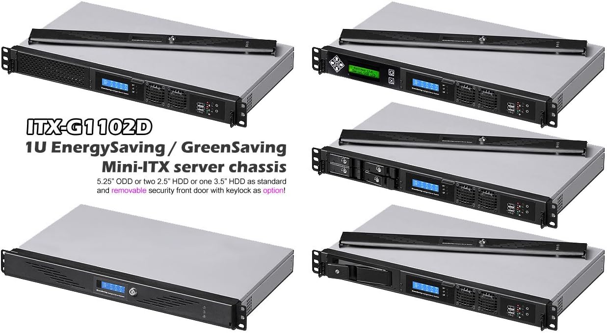 1U(Fan LCD)(5.25"/3.5"/2x2.5 HD Bay)(Mini-ITX)(9.84" Deep)(NO Door) Rackmount Chassis(Customize 1U IO Shield)(NO Power Supply,No System and Case Only) ITX-G1102
