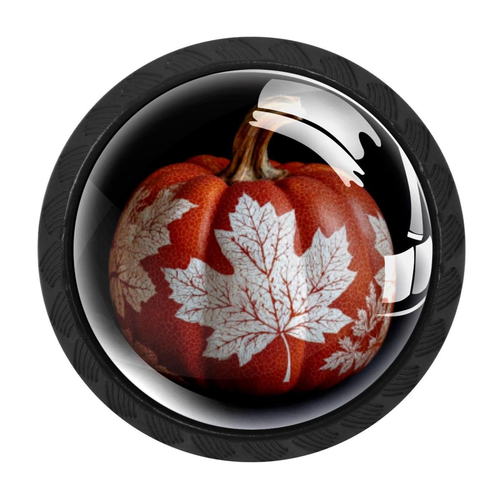 CHENZZZZ 4 Pack Cabinet Knobs Black Drawer Knobs Round Kitchen Cabinet Knobs Fall Pumpkins Maple Leaf Cabinet Handles Hardware Dresser Knobs and Pulls for Bathroom Cabinets