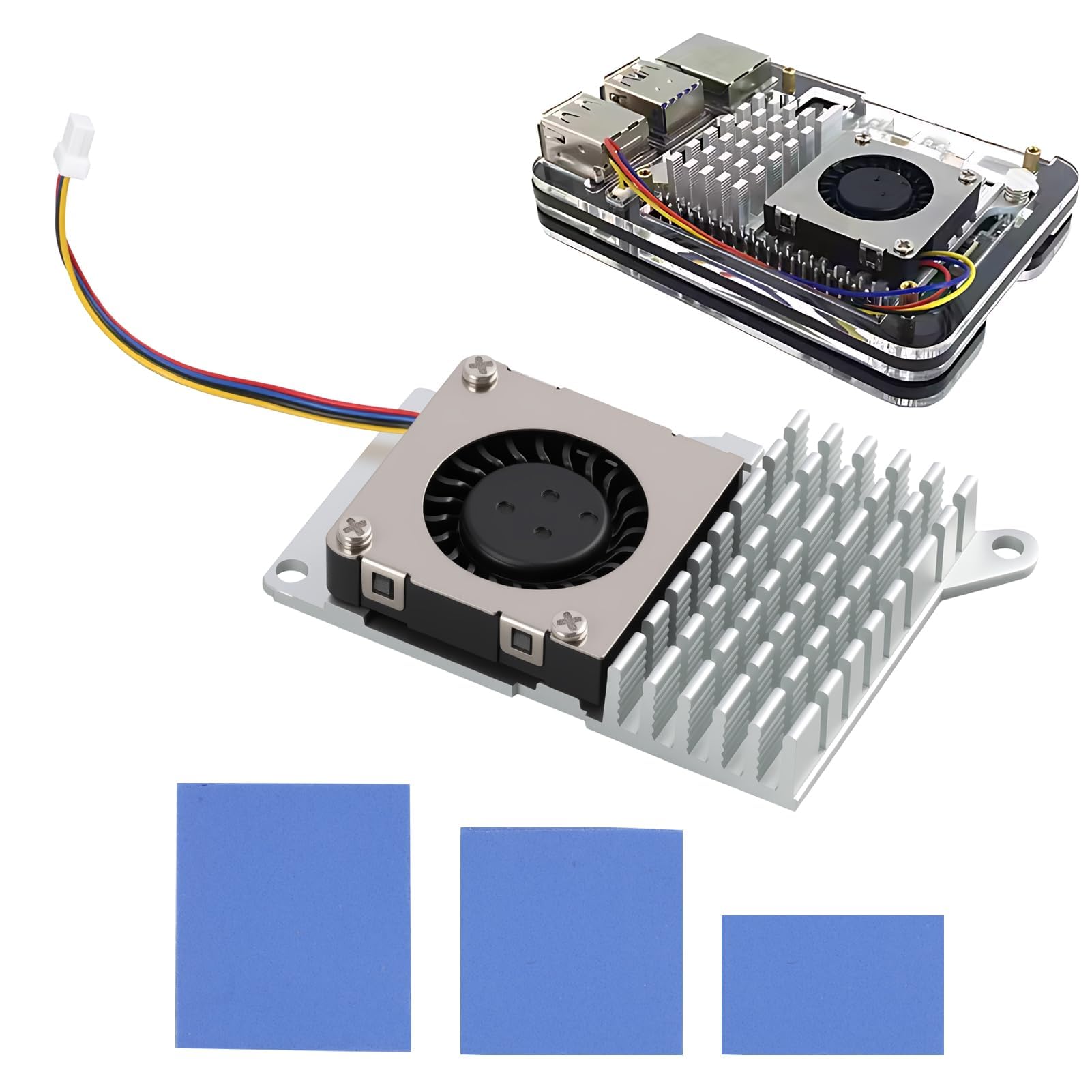 Aktywny wentylator z radiatorem do Raspberry Pi 5, wydajne i ciche chłodzenie procesora, blok aluminiowy i podkładka termiczna, sterowanie PWM do optymalizacji (5V)