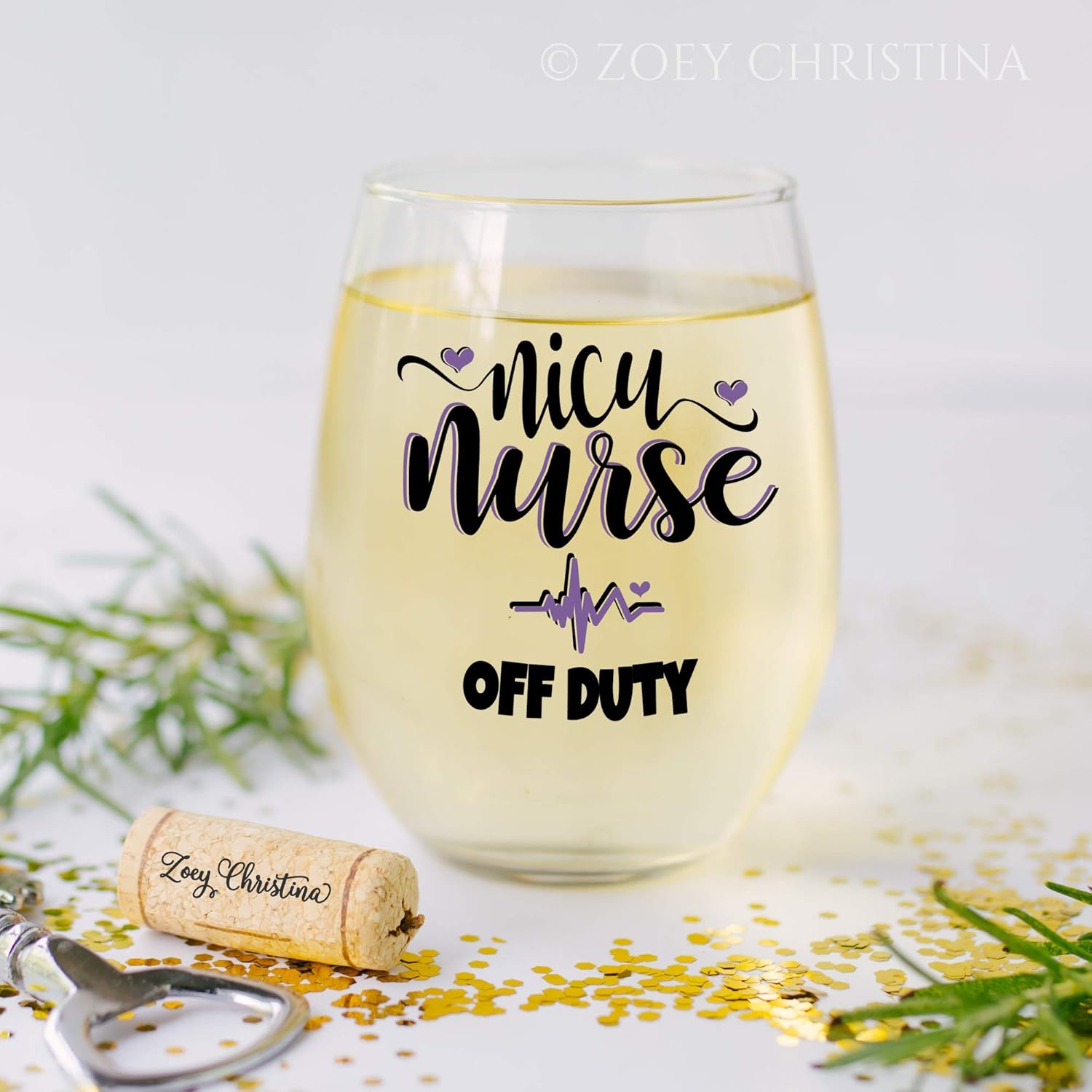 Zoey Christina NICU Nurse Off Duty Wine Glass – 18oz Stemless Glass for Neonatal Nurses – Nurse Appreciation Gift Idea 0035 - Image 2
