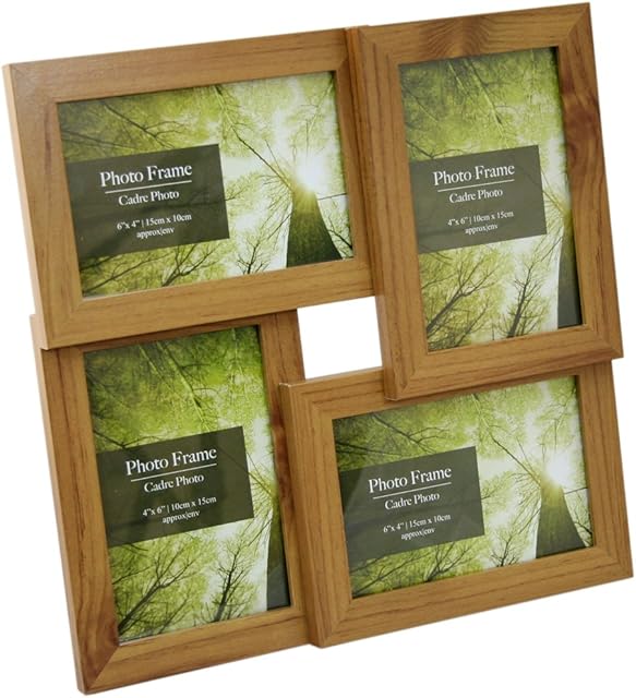 Standing & Wall Mounted 4 Picture Photo Frame 4" x 6" Wooden Effect Multi Quad Layered