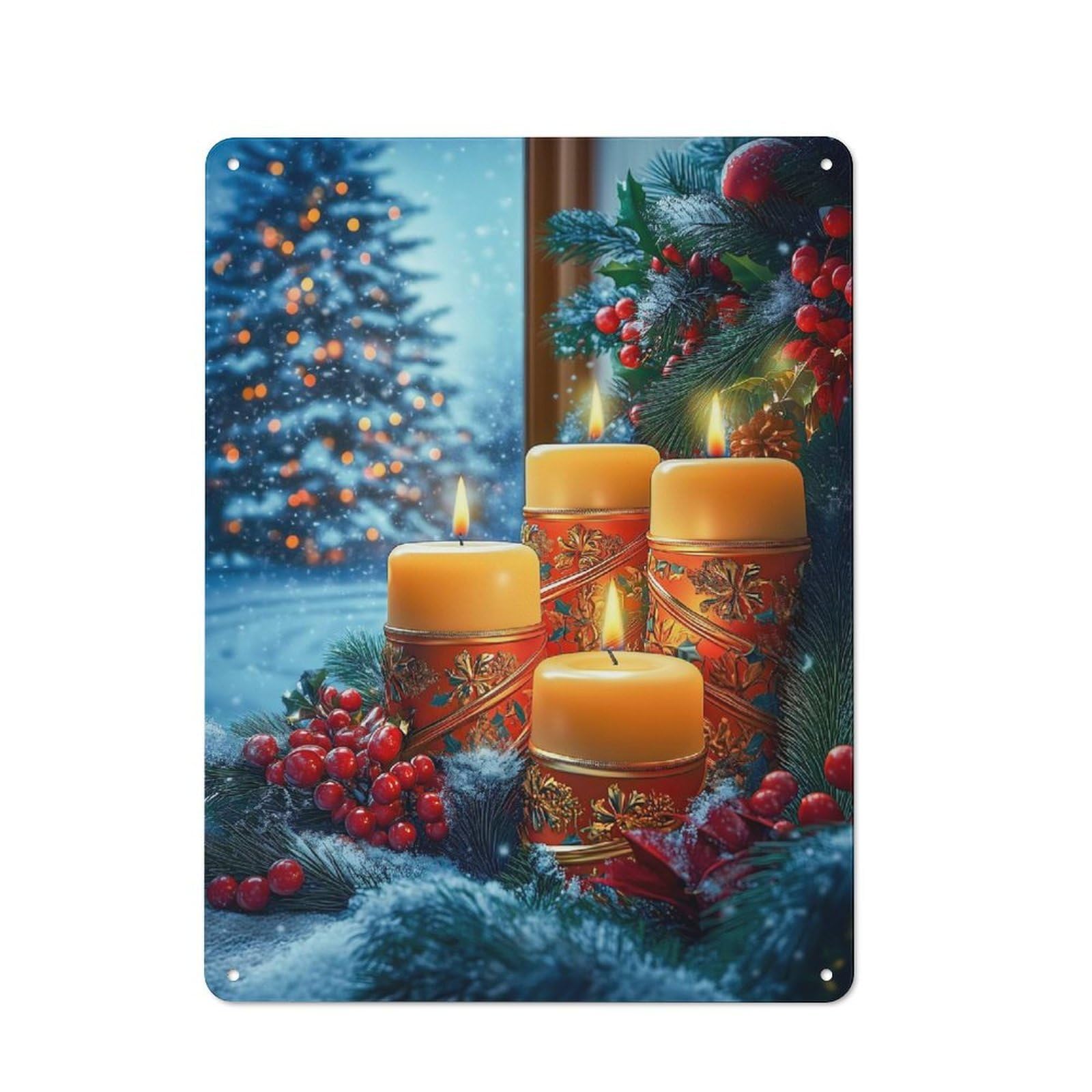 Junmoney Christmas Candles & Evergreen For Garden Room Or Summerhouse, Rustic Tin Sign 40X30cm, Wall Decor For Garden Rooms And Summerhouses