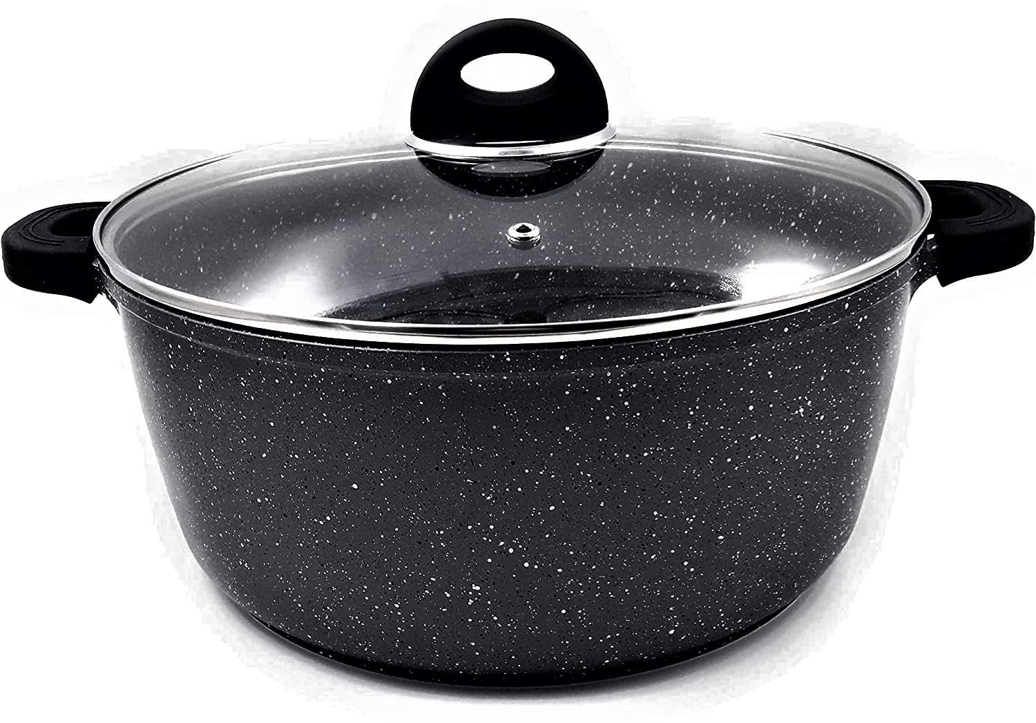klaus faitout 6.8L Façon Pierre de Haute Qualités Antiadhésif avec Couvercle en Verre trempé Compatible Tous Feux 100% Induction gris Moucheté Ø 28 cm