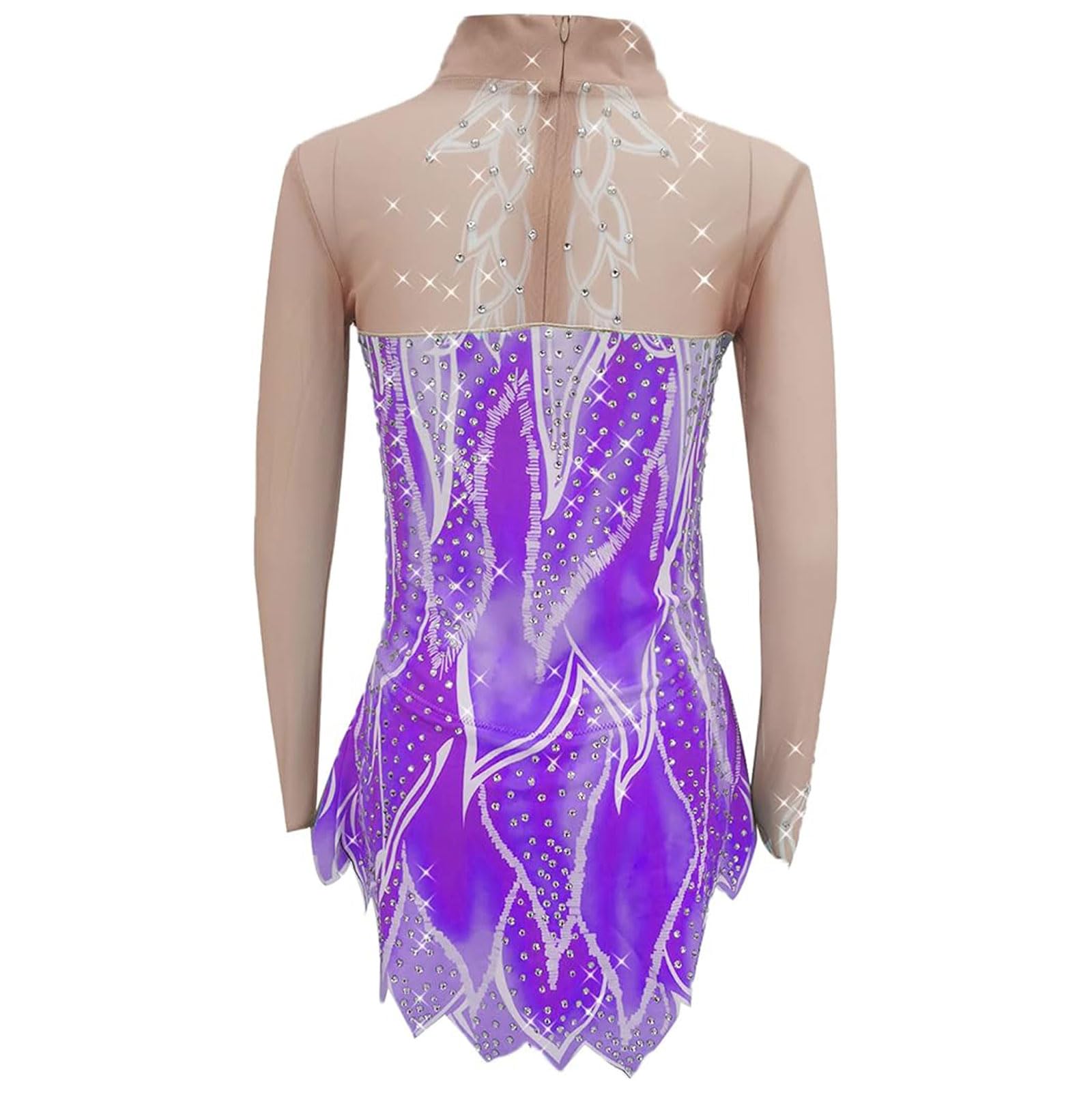 Abito da Pattinaggio sul Ghiaccio Halo Dyeing Gonna da Gara di Pattinaggio Artistico per Bambine Vestito da Danza Balletto a Maniche Lunghe Body da Ginnastica Ritmica