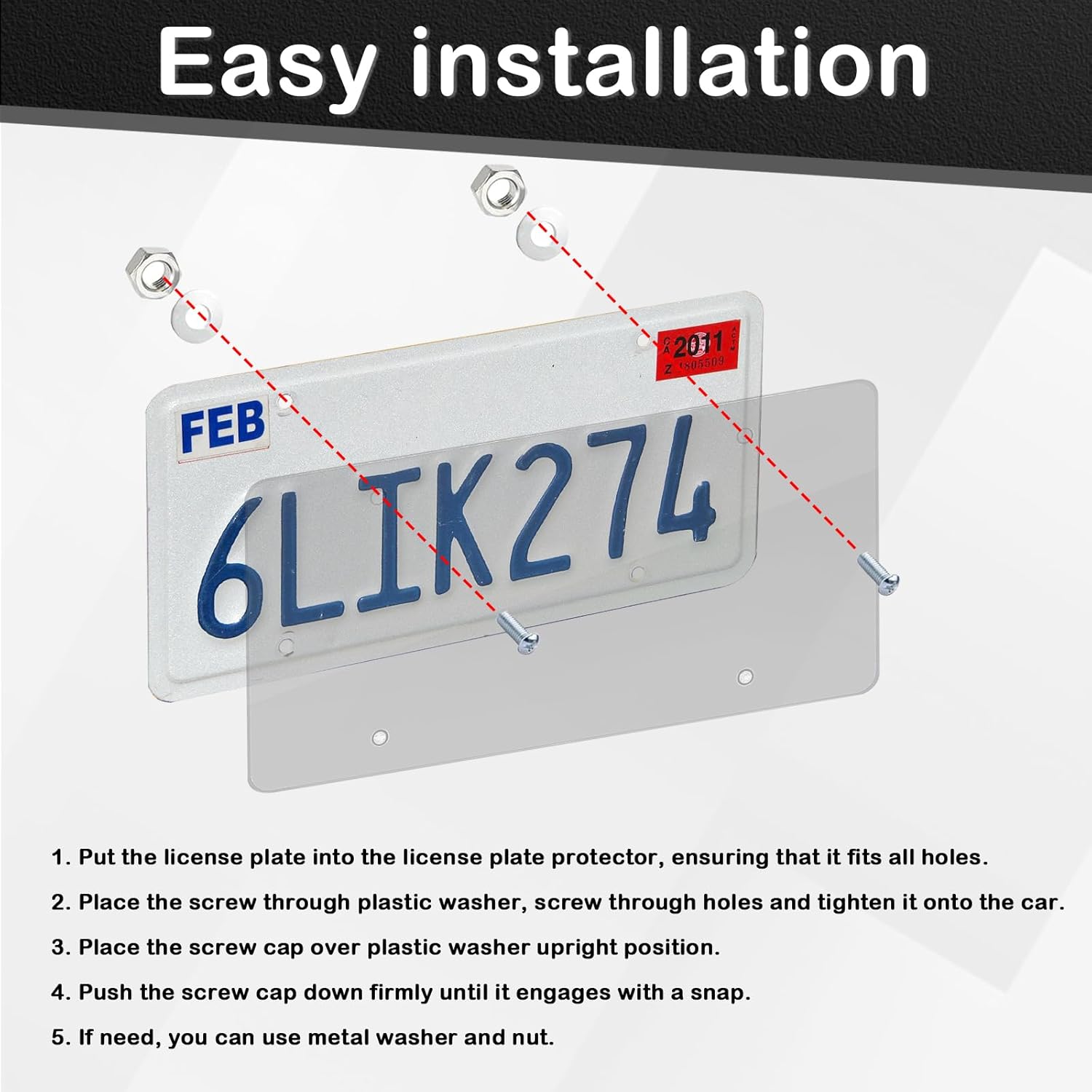 Wanheart Flat License Plate Cover Set 2 Pack Clear – Frameless ABS Protector for Standard 12×6 US Plates, Scratch UV Resistant Plate Cover with Screws Caps, Front Rear Car Accessories (Clear)