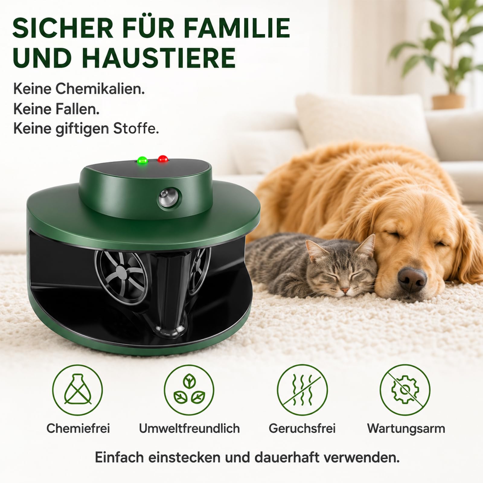 MEKEET Ultraschall gegen Mäuse, Mäuseabwehr Ultraschall Testsieger, Mäuseschreck gegen Mäuse & Ratten ohne Gift, 360° Schutz, 4 Modi, 9 LEDs, bis 310 m² für Keller, Garage, Dachboden & Küche