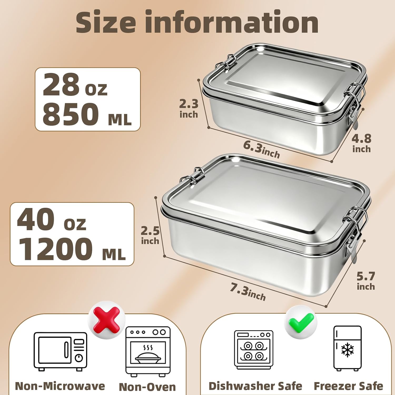 Stainless Steel Lunch Preservation Box, 40oz/1200ml Metal Bento Box Removable Dividers, Reusable Food Storage Containers with Lids Leak Proof for Travel, Work, Picnic, Home - Image 2