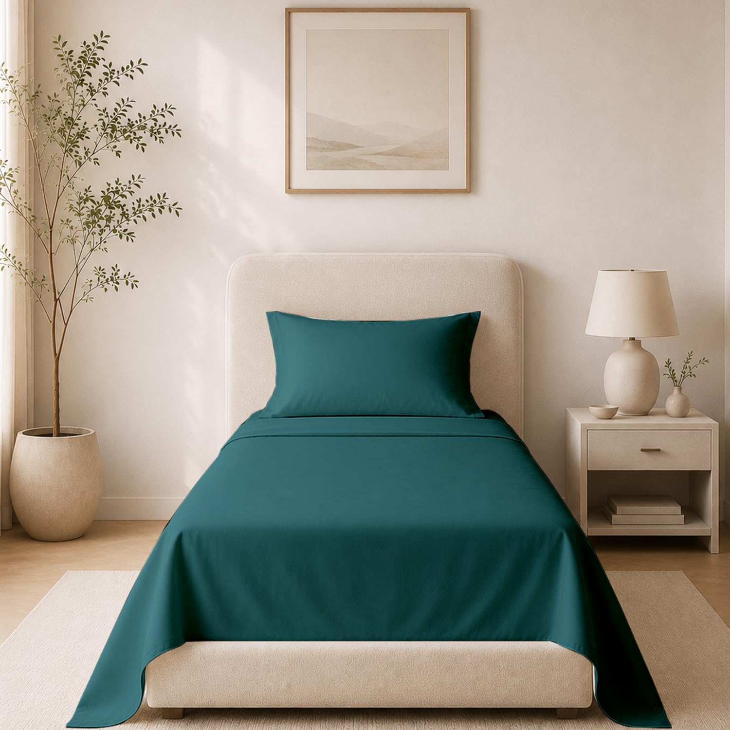 Photo 1 of Carressa Linen Organic Cotton Percale Sheet Set, King, Teal