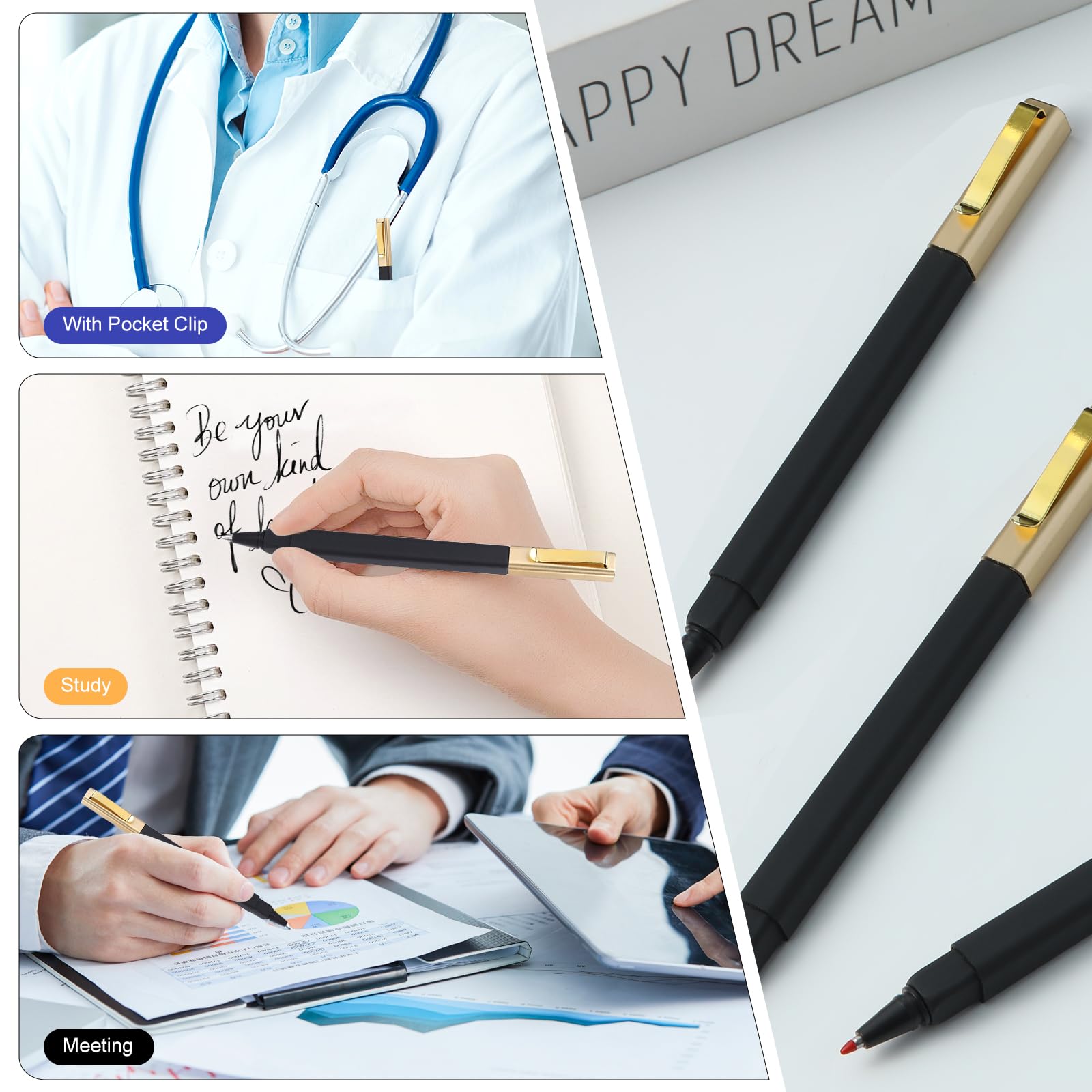 6 Pack Gel Pens Black 0 5 mm Medium Point Gel Ink Black Pens with Cap Quick Drying — view 6