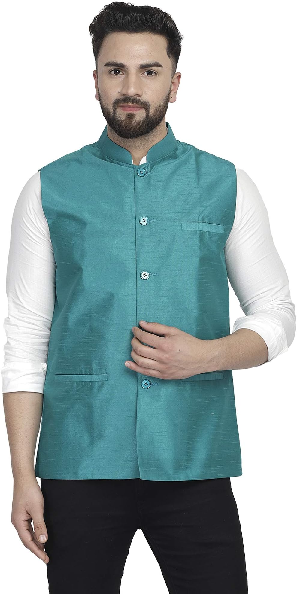 B BEN MEN'S DHUPION SILK NEHRU JACKET