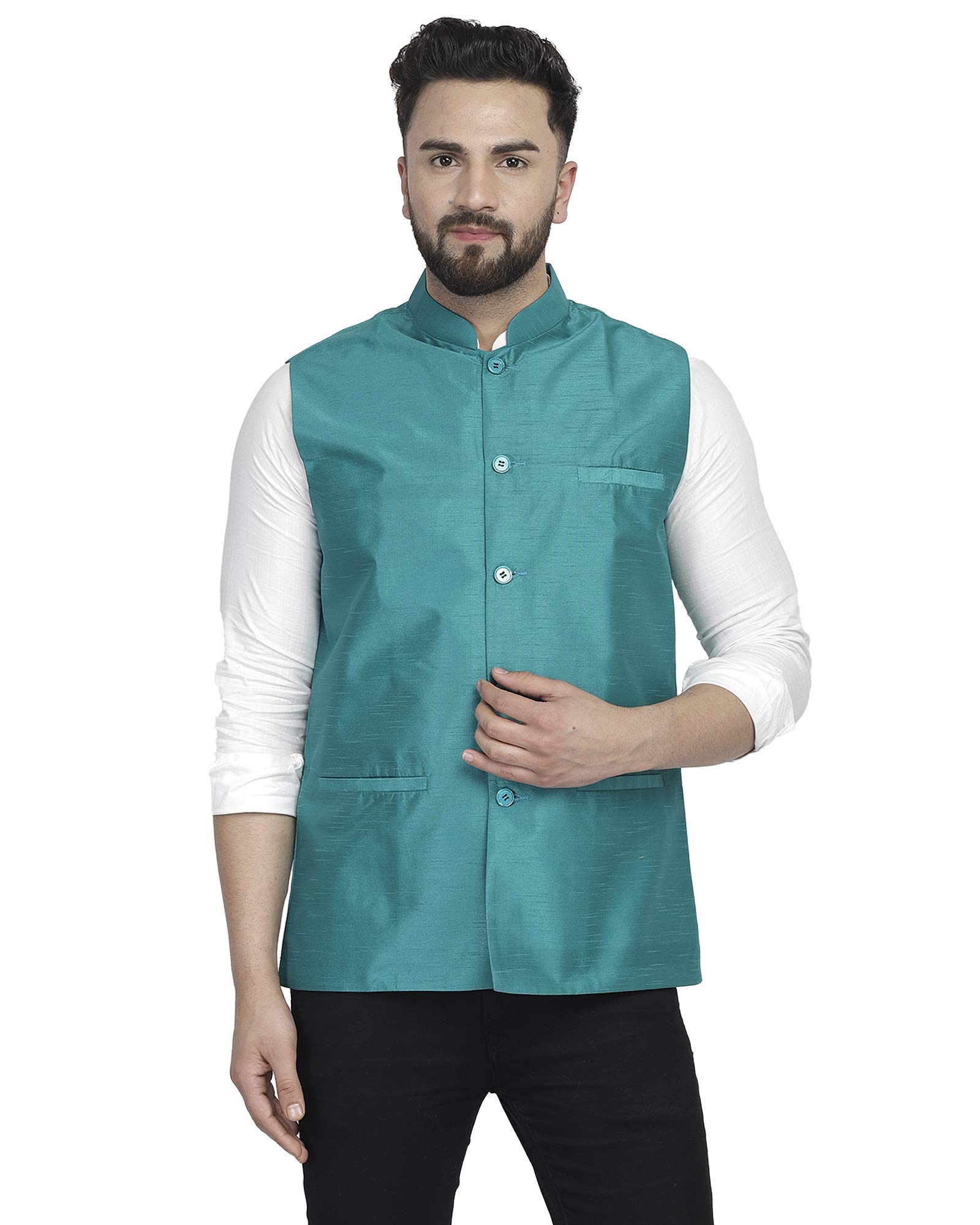 B BEN MEN'S DHUPION SILK NEHRU JACKET