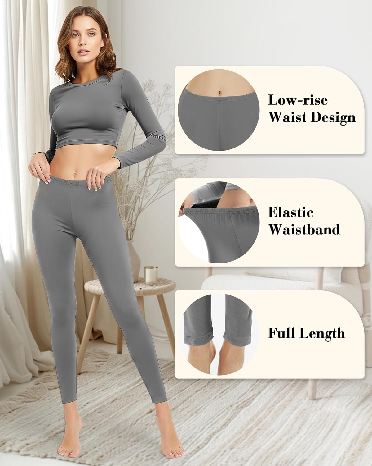 Patelai 3 Pack Women Fleece Lined Leggings Thermal Winter Tights Low Waisted Thick Underwear Bottom Warm Base Layer Pants - Image 3