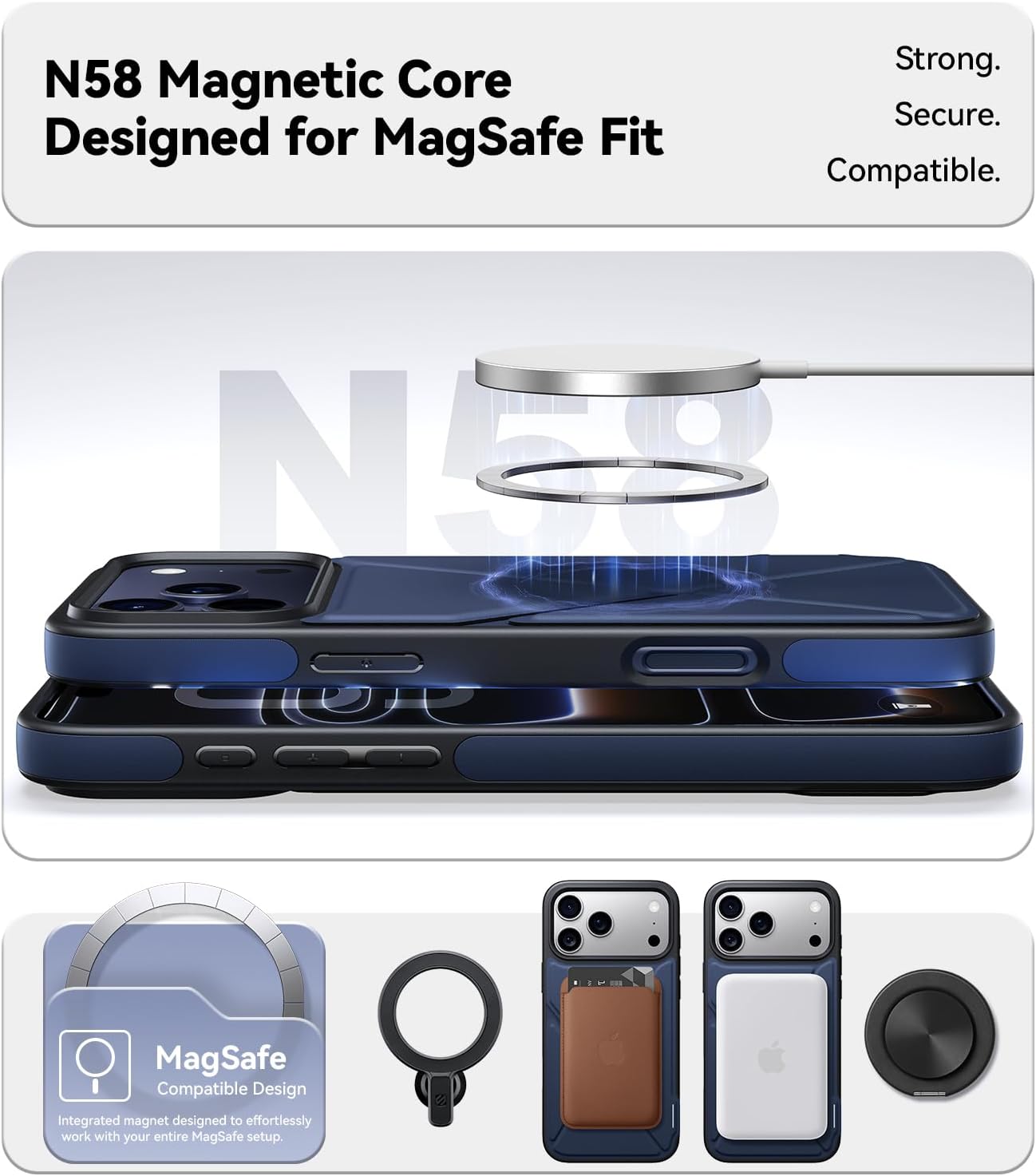 X Fold Stand for iPhone 17 Pro Case Compatible with MagSafe [Nano TechWoven] [16FT Military Grade Protection] Shockproof Anti-Slip, Slim for 17 Pro Case with Stand 6.3" - Blue