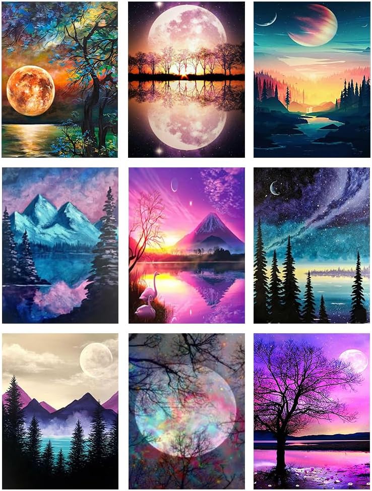 Zaxiva 5D Diamond Painting Mondschein Fluss - 30x40cm DIY Diamantbild Für Erwachsene