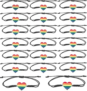 Pride ブレスレット 20個 LGBTQ レインボーブレスレット Lgbtq ギフト ハート 編み込みリストバンド 男女兼用 ゲイプライド 友情の装飾, S, ナイロン, 宝石なし