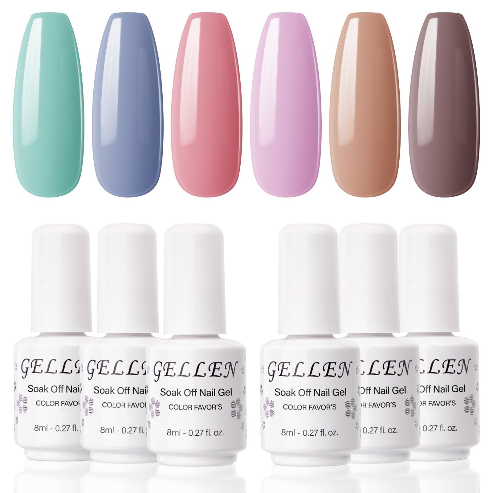 GellenGel Nail Polish Set - Pastel Summer Nail Polish 6 Colors Neutral Blue Sock Off Gel Polish for Nail Art Manicure Gel Nail Kit