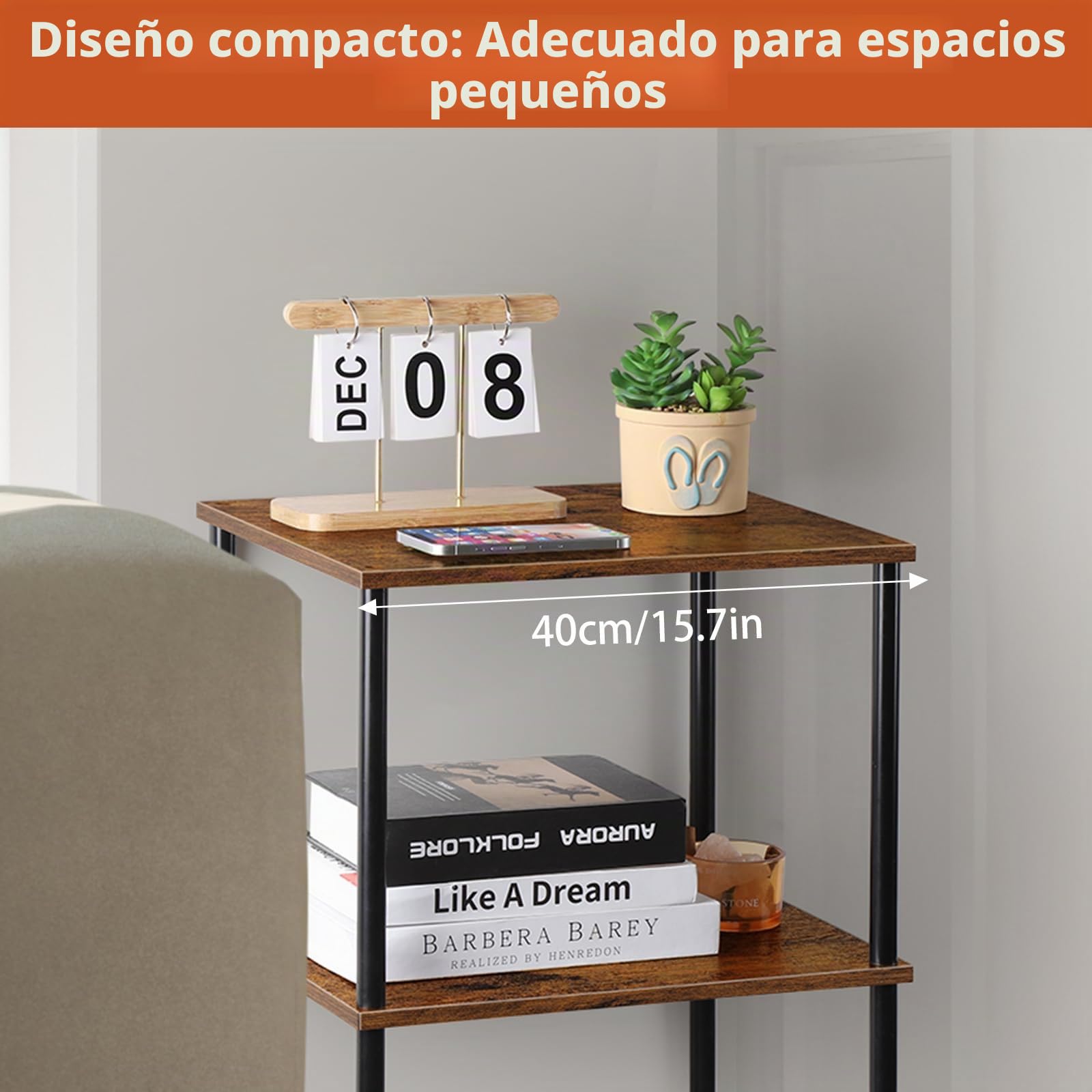 Mesa de Centro Alta con 3 Niveles y Gran Capacidad de Almacenamiento - para Salón y Espacios Pequeños (76 cm) - Estantería Multiusos de Salón/Dormitorio en Estilo Industrial de Madera y Metal
