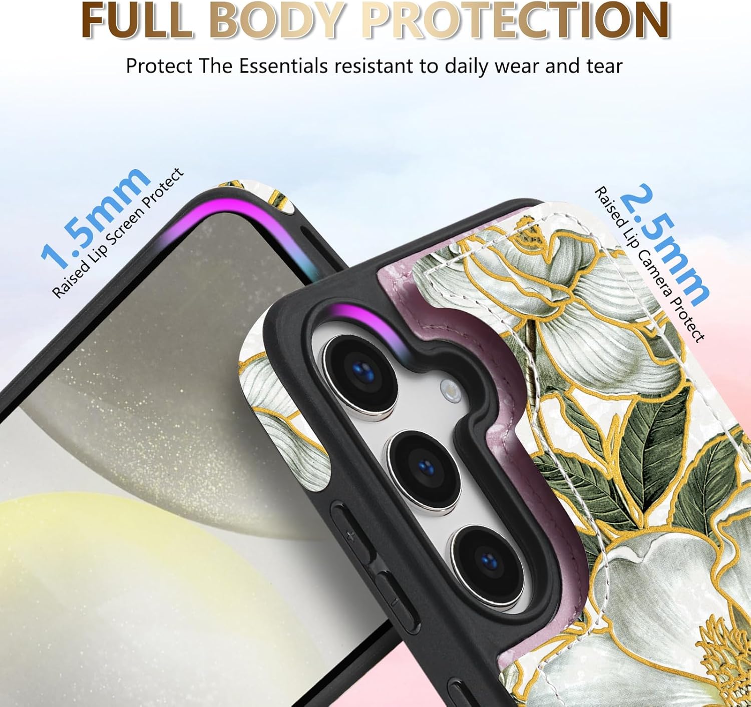 NNH Compatible with Samsung Galaxy S25 Wallet Case with RFID Blocking Card Slots Folio Flip PU Leather Kickstand Double Magnetic Clasp Design Cover for Galaxy S25(6.2 inch-Magnolia Flowers) - Image 4