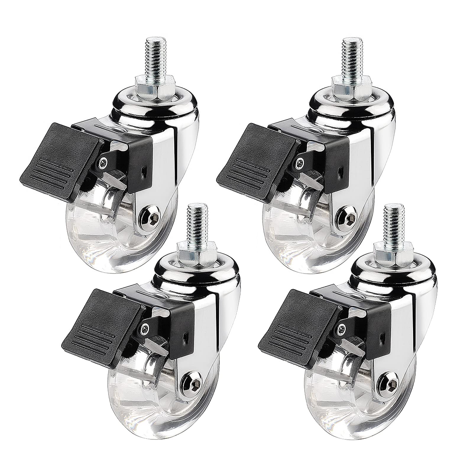 Roulettes pivotantes M8 et M10 en caoutchouc transparent de 50 mm pour meubles de maison