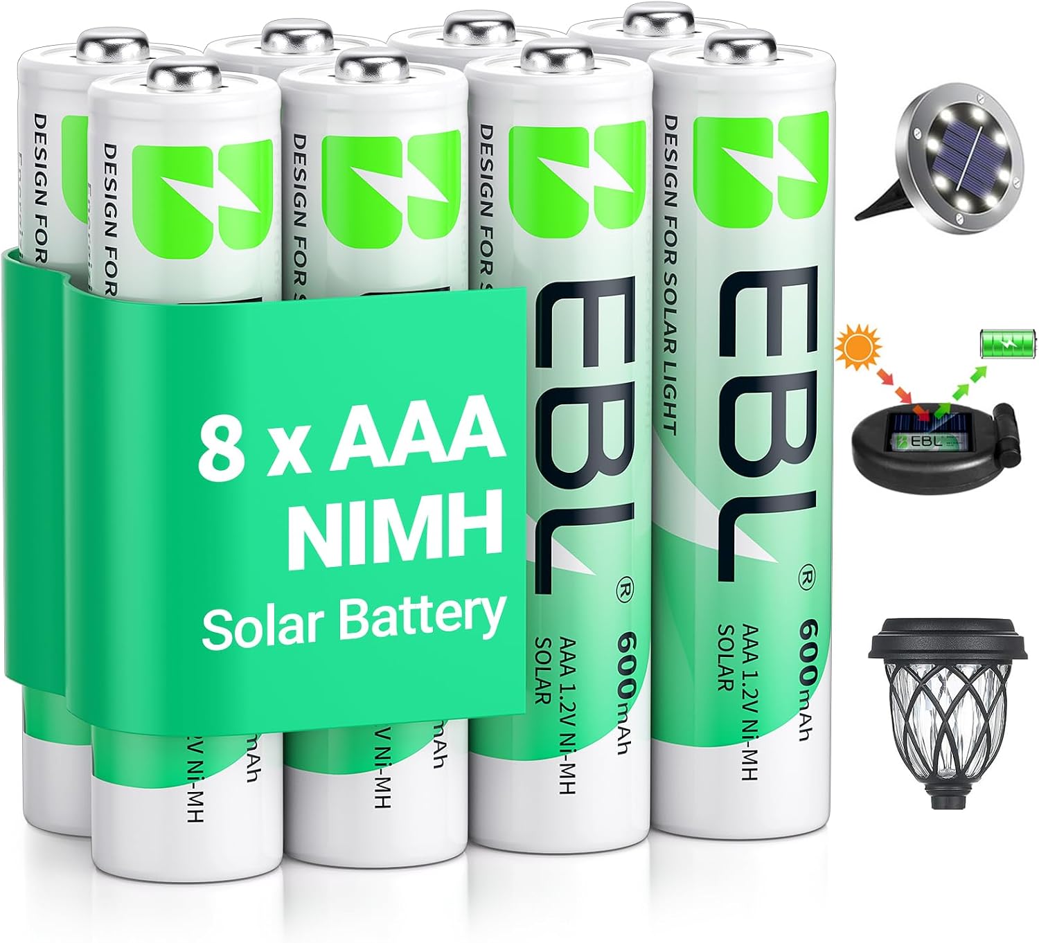 Batería recargable EBL Solar AAA 1.2V 600mAh pack 8