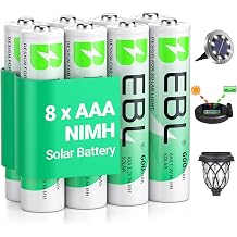 EBL Solar AAA Battery for Outdoor Solar Lights Replacement 1.2V 600mAh Rechargeable AAA Batteries Triple A Battery for Gaming Controller, RC Remote, Toys Pack of 8 | Mercury-Free, 1200 Cycles, Rechargeable AAA for Gaming Controller, RC Remote, Toys, Outdoor Garden Landscaping String Lights