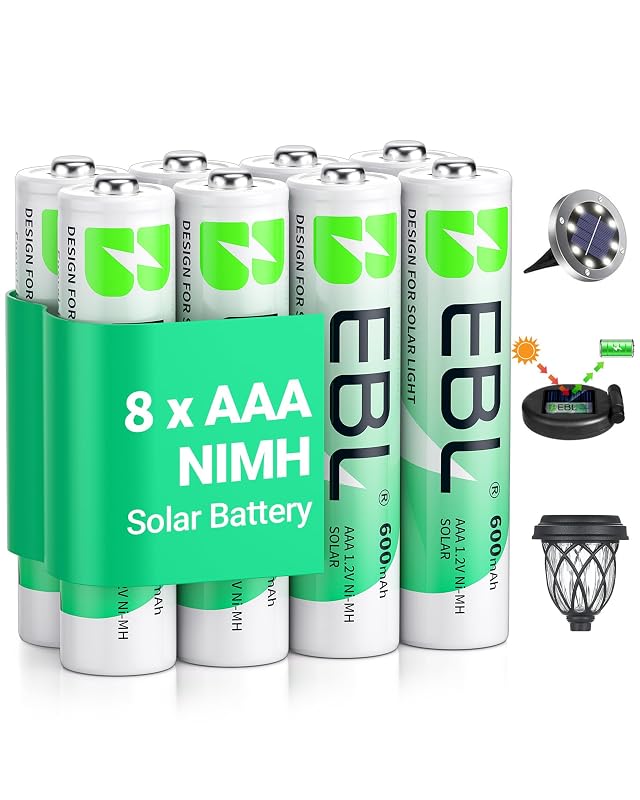 Bateria Recarregável AAA NiMH EBL para Luzes Solares 1,2 V 600 mAh, Controle de Jogos, Brinquedos e Controles Remotos, Pacote com 8