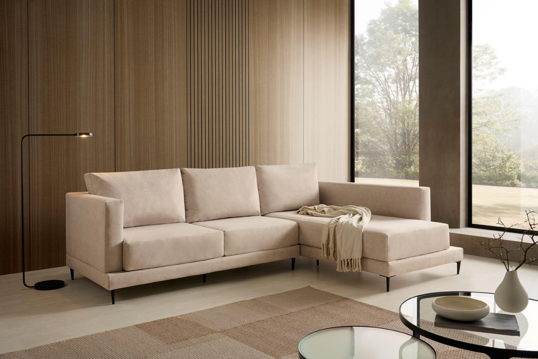 Canapé d'angle grand design et haut de gamme Martina beige droit
