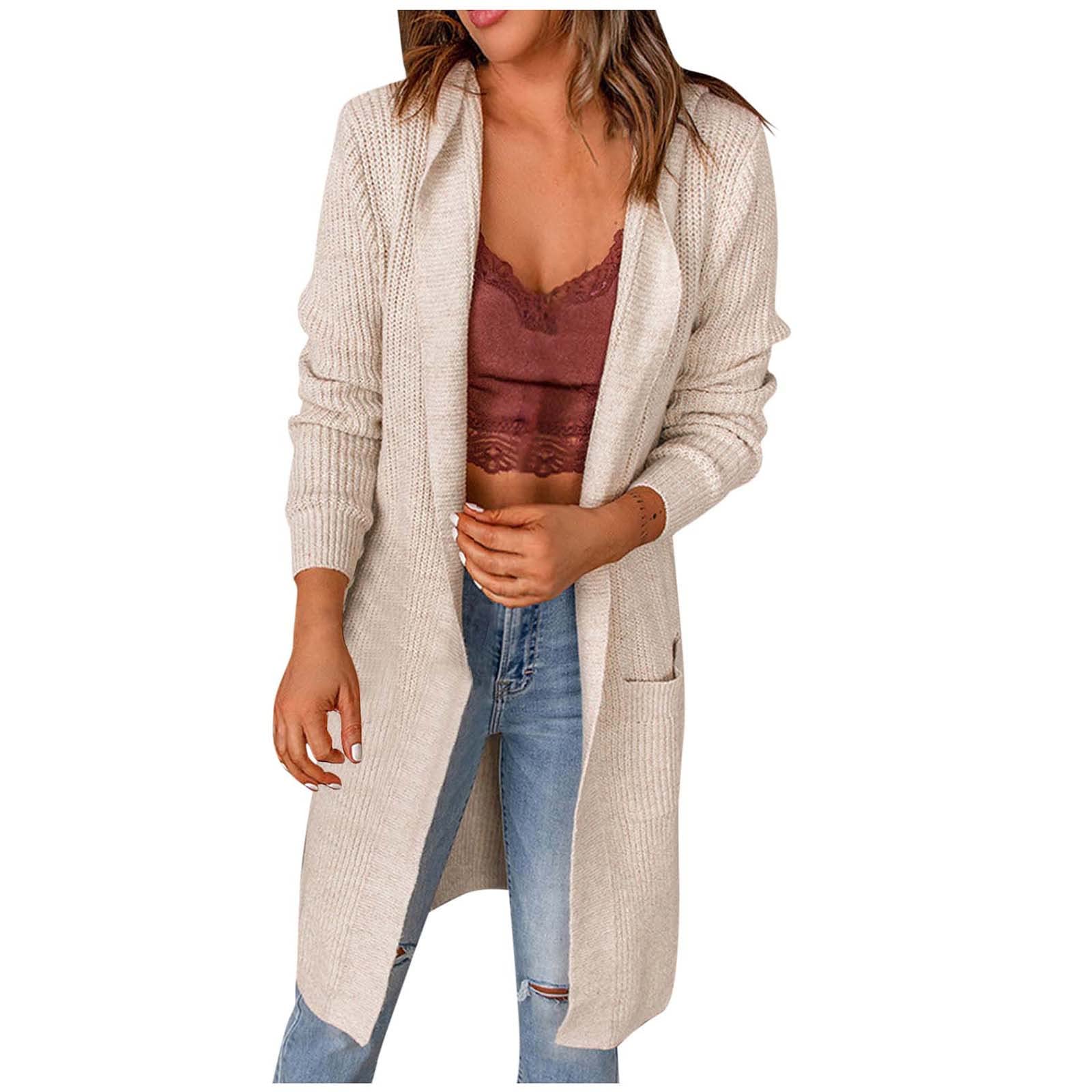 Oversize Sweatshirt Damen Länge Rippstrick Strickjacke Kapuze Pullover