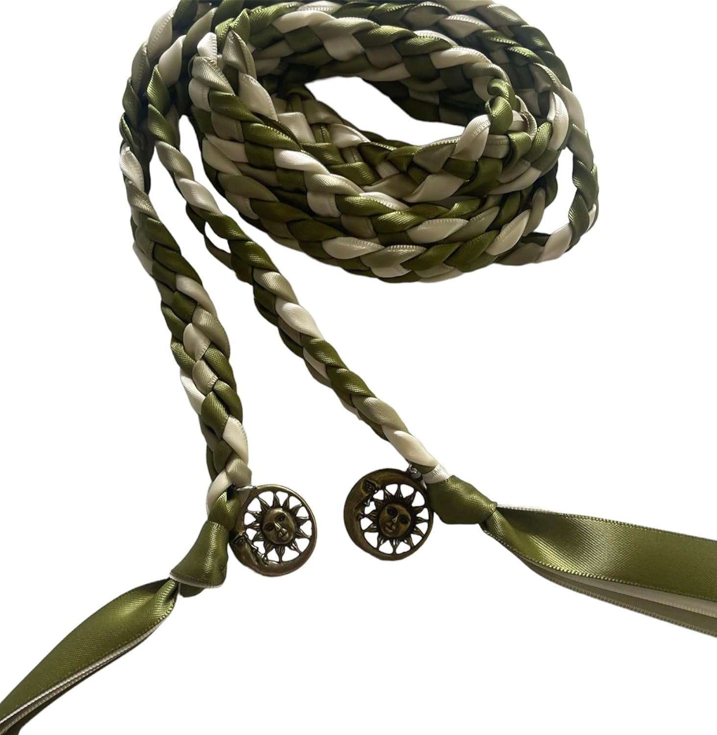 Moss, Sage, Ivory Handfasting Cord with Bronze Sun and Moon- Braided Together- Ceremony- Rope- Cord- Wedding