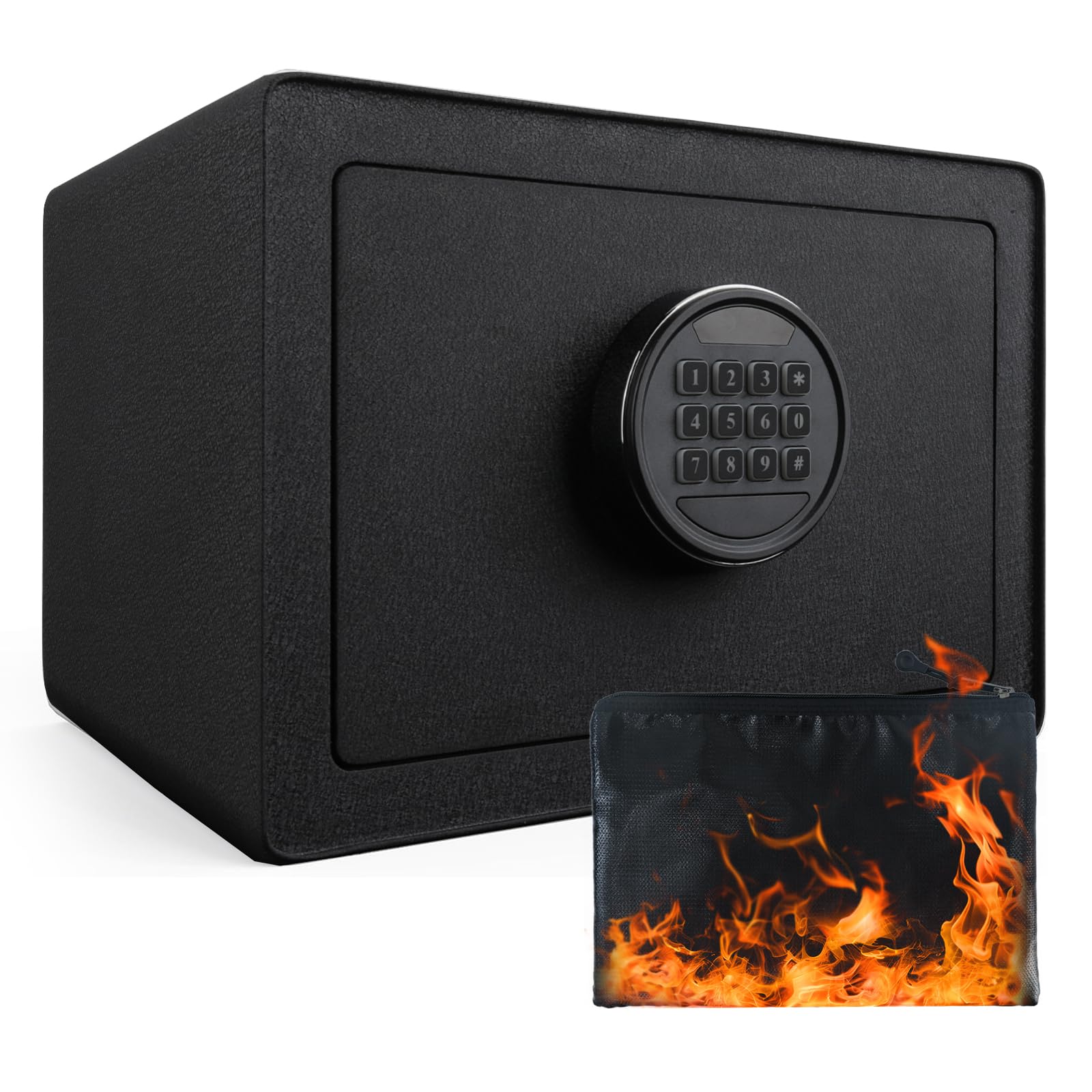 VALINIRT 16L Home Safes with Fireproof Document Bag and Key, Document Safe Box with Soft Velvet Lining, Alarm & Light, Removable Shelf, High Security for Home Office, Hotel(Black)