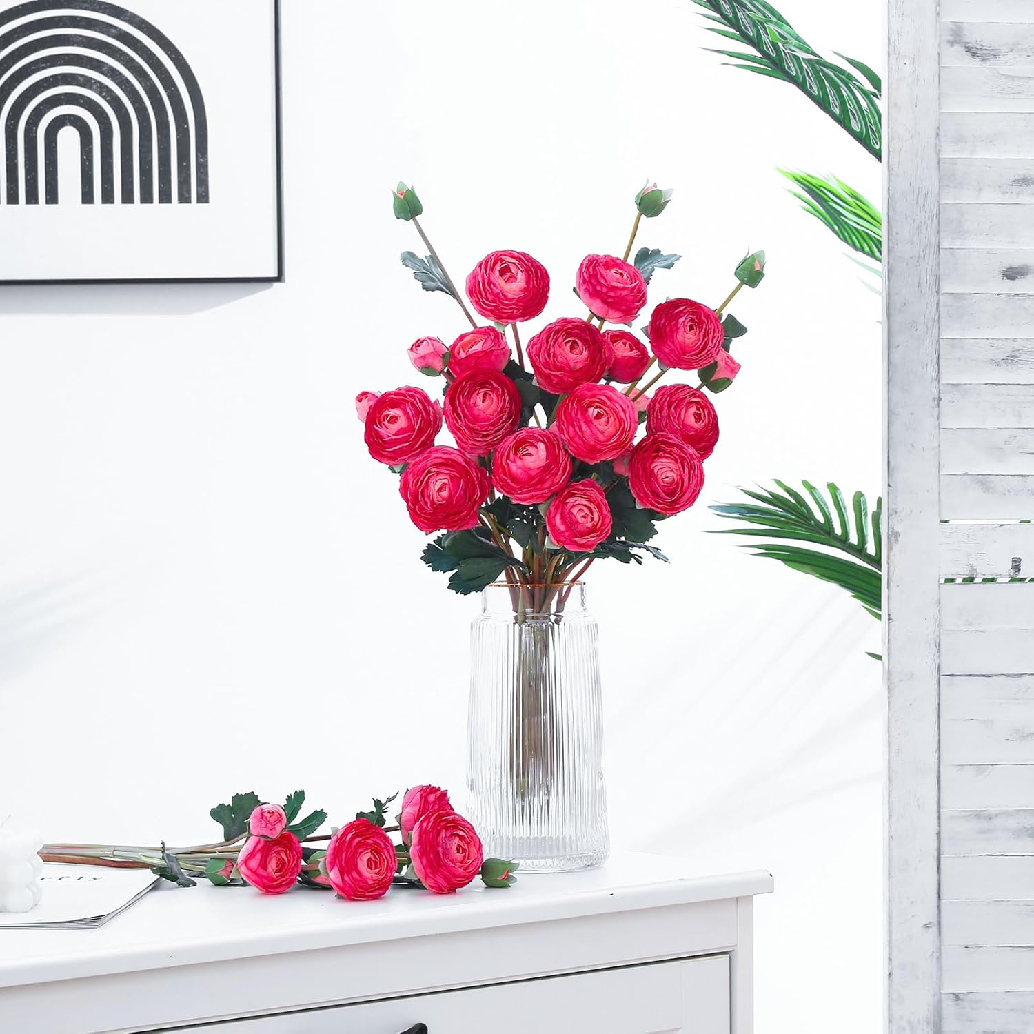 6Pcs Realistic Silk Pink Ranunculus Artificial Flowers Long Stems, 23.6" Tall Fake Flowers Faux Flowers Suit for Year-Round Home Decoration, Wedding, Bridal Bouquets, Office - Image 6