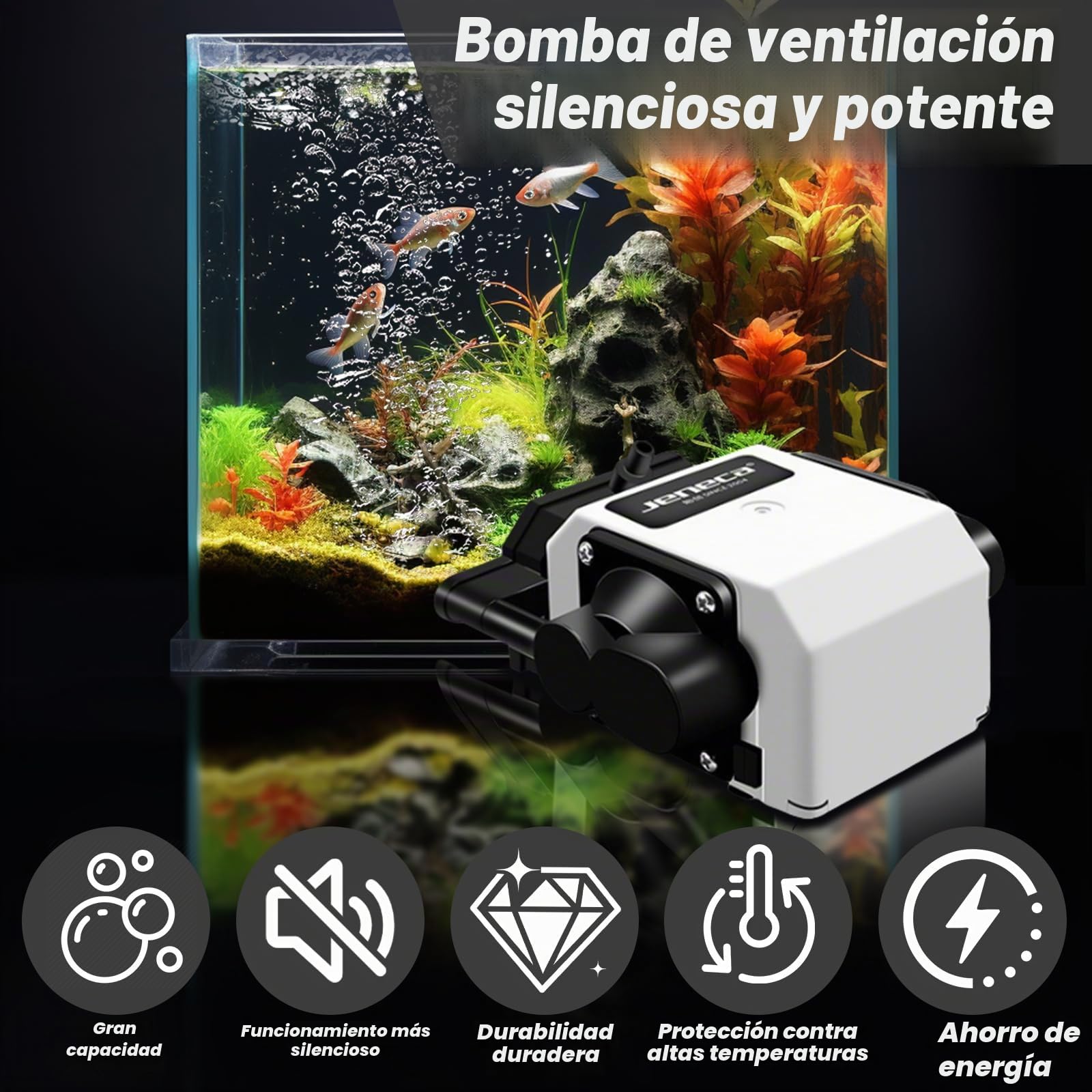 Bomba de Aire para Acuario con 6 Tomas, 3300 L/H 25 W Oxigenador Acuario Silencioso/Baja Vibración/Ajustable para Peceras Medianas y Grandes, Estanques Pequeños, Hidroponía y Acuarios Comerciales