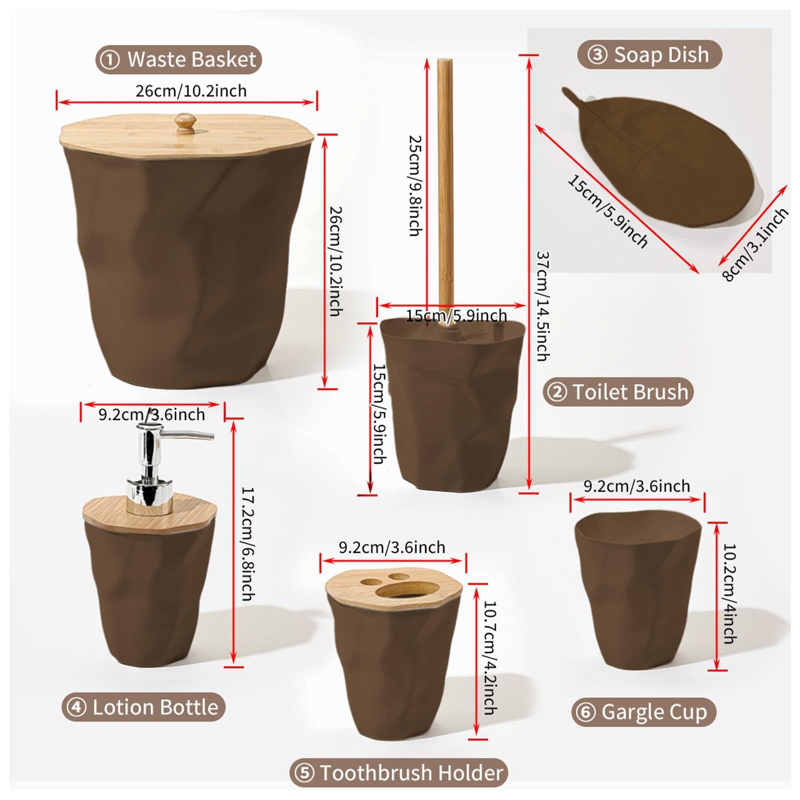 6 Piezas Soporte de Cepillo de Dientes Juego de Accesorios de Baño Dispensador de Loción Vaso Organizador Material PP Adecuado para Baño Modernos, café, Individual