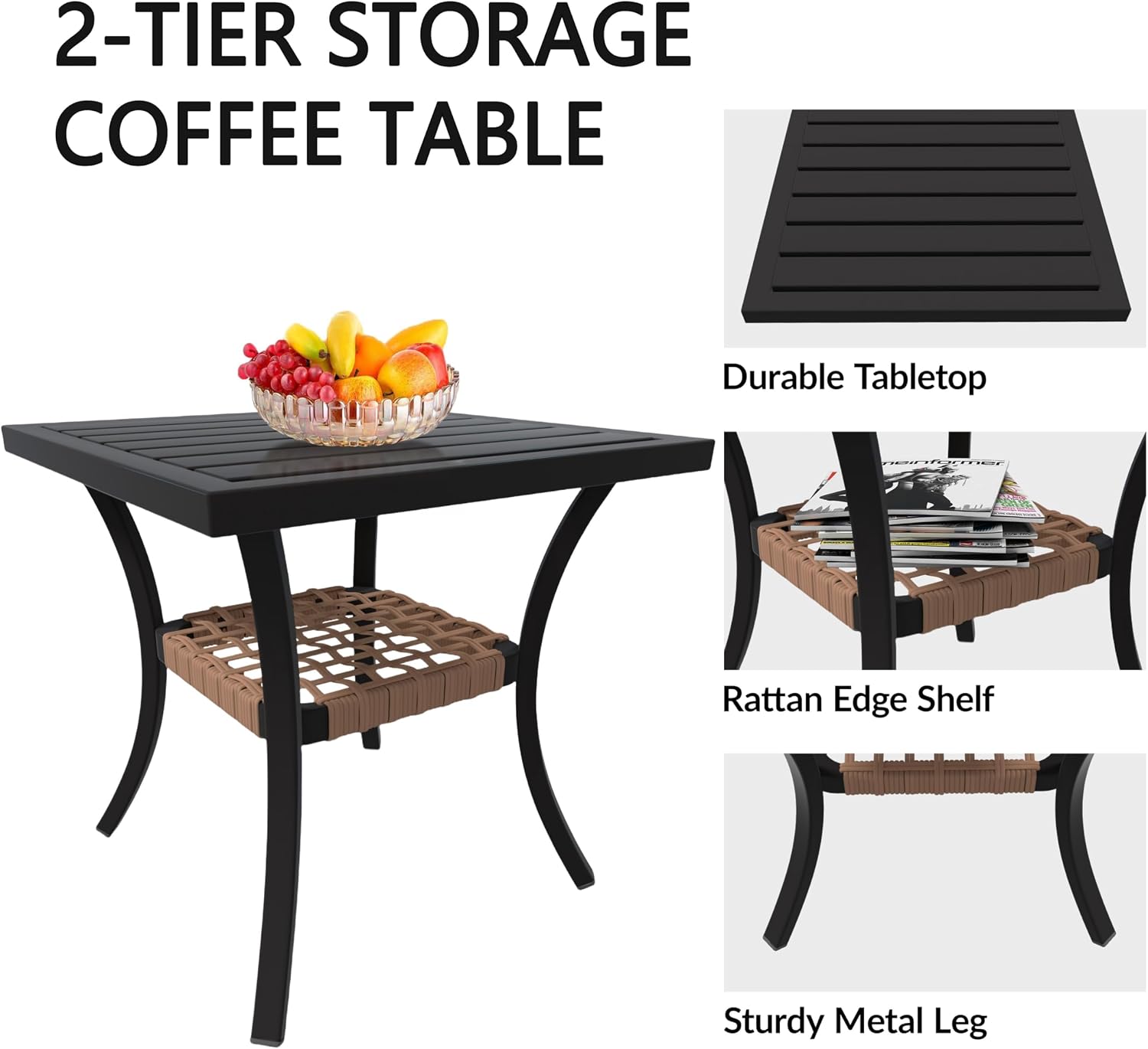 3 PCS Patio Rocking Chairs Outdoor Rattan Bistro Set, Patio Conversation Sets with Coffee Table, Outdoor Furniture Set Wicker 2Rocking Chairs & 1Table for Backyard Garden Balcony Porch