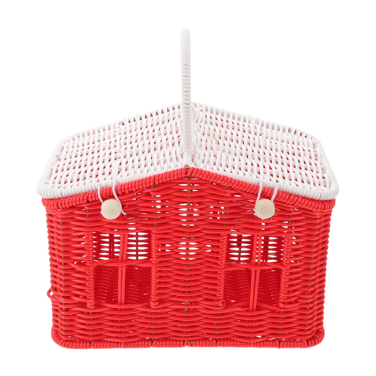 Kleiner Picknickkorb aus Rattanimitat mit Griff Handgeflochtener Retro Korb für Hochzeit Picknick und Gastgeschenke Rot Weiß