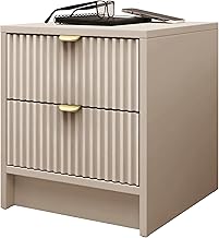 Mirjan24 Tireno 2SZ Bedside Table with Drawer, Ribbed Fronts, W 35 x H 40 x D 40 cm, Bedside Table, Bedroom Chest (Sand Beige)