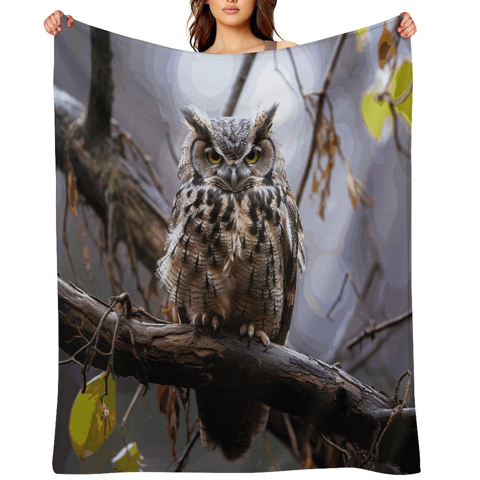 Flannel Fleece Throw Blanket - 40"x50" Super Soft Plush,Lightweight Wrinkle Resistant Cozy Owl on A Branch Blanket for Couch Sofa Bed Travel Camping and Gift