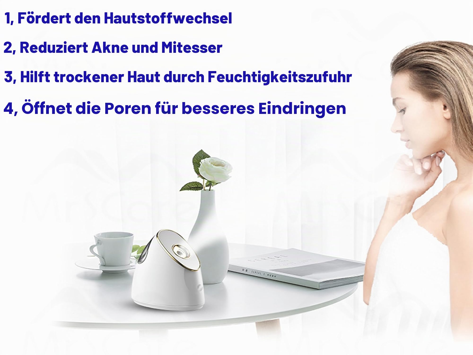 Gesichtsdampfer, Heiß Facial Steamer, Heißer Luftbefeuchter zur Tiefenreinigung der Haut, Gesichtsdampfer für Gesichts-Spa, Heim-Sauna oder Salon, 360° drehbares Spray