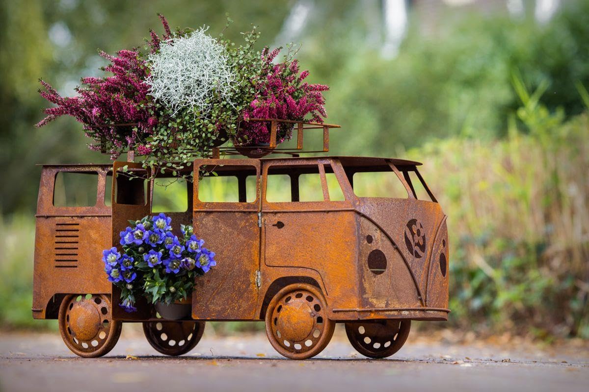 Bulli decorativi effetto ruggine piantabile come vaso per piante in metallo 30 x 80 cm, per giardino e esterni, stile rustico vintage per la decorazione del giardino