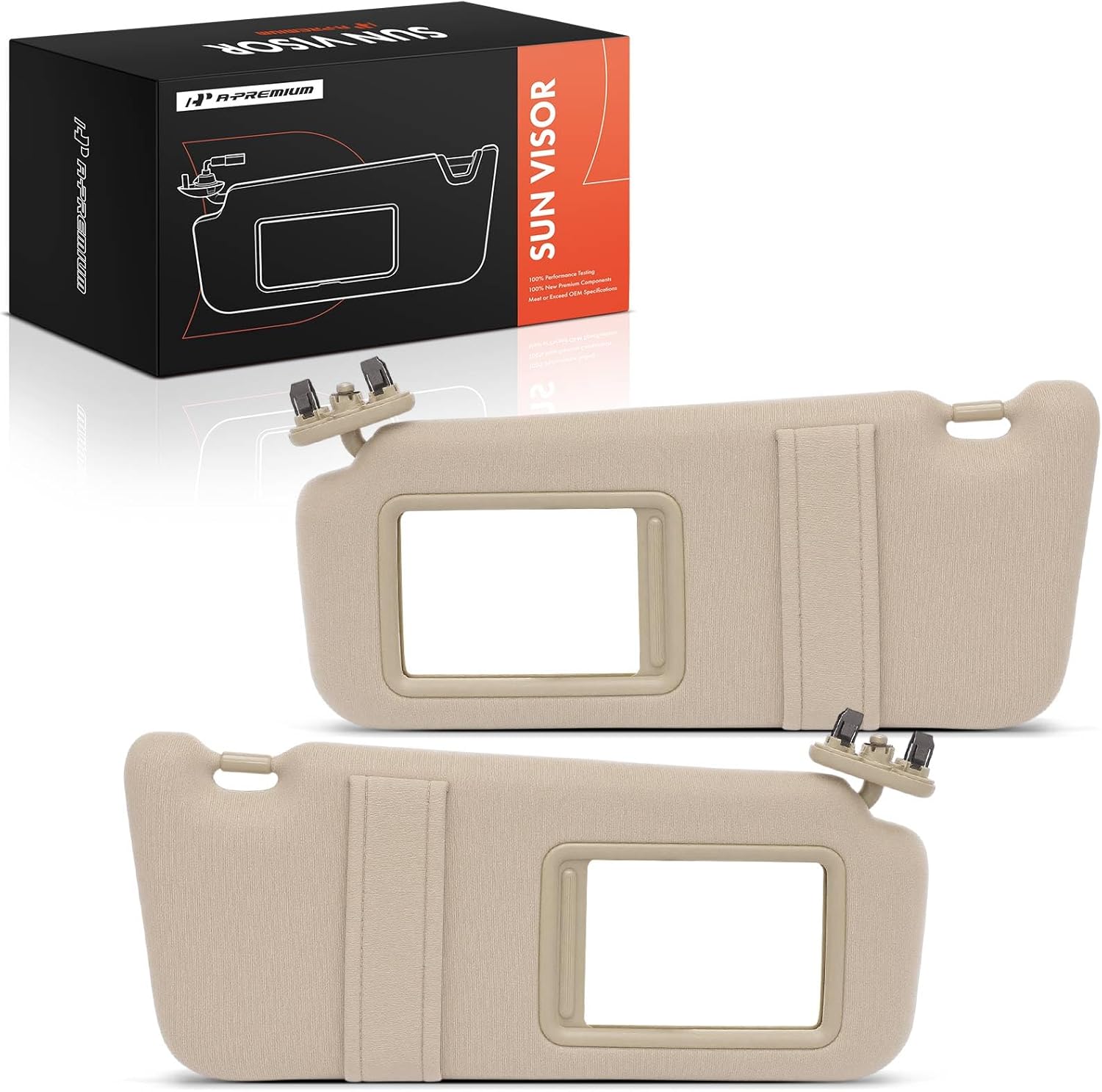A-Premium Driver & Passenger Sun Visor Compatible with Toyota Camry 2007-2011 - Without Vanity Light, with Vanity Mirror, Without Sunroof, Beige Color - Replaces 74310-06750-E0, 04002-30106-E0