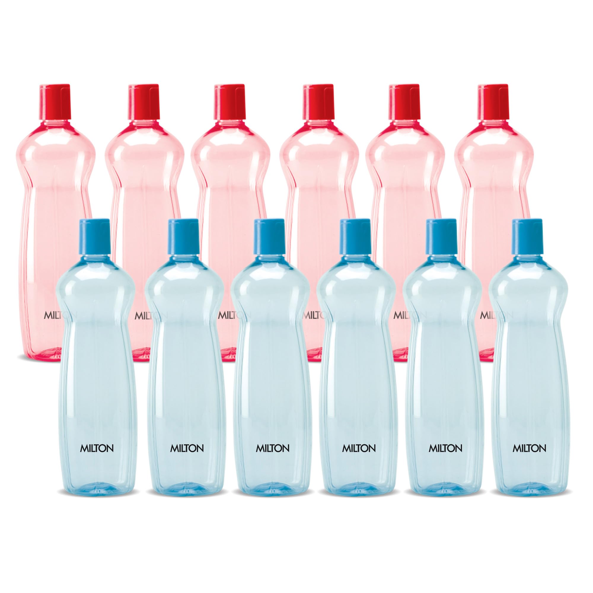 MILTON Pacific 1000 Pet Water Bottles, 1 Litre Each, Set of 12, Sky Blue and Red | BPA Free | Leak Proof | Office Bottle | Gym Bottle | Home | Kitchen | Travel Bottle | Hiking | Treking | Reusable