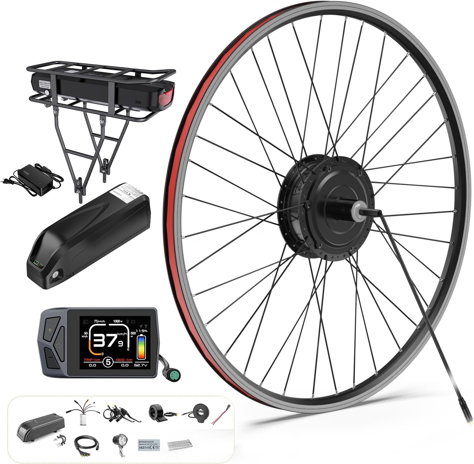 BAFANG Rear Hub Motor Kit 48V 500W 750W Electric Bicycle Conversion Kit for Bikes 20"/26"/27.5"/700C Wheel with Optional Display and EBike Battery