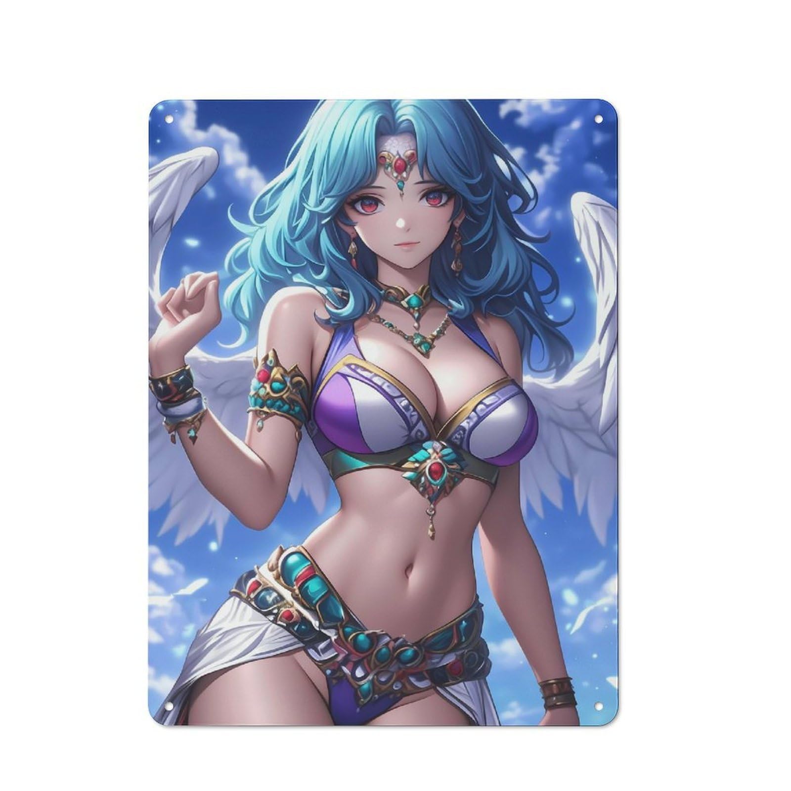 Tin Sign 40x30cm with Angelic Anime Girl for Hallway Wall, Retro Decor, Suited to Hallway Decor Lovers