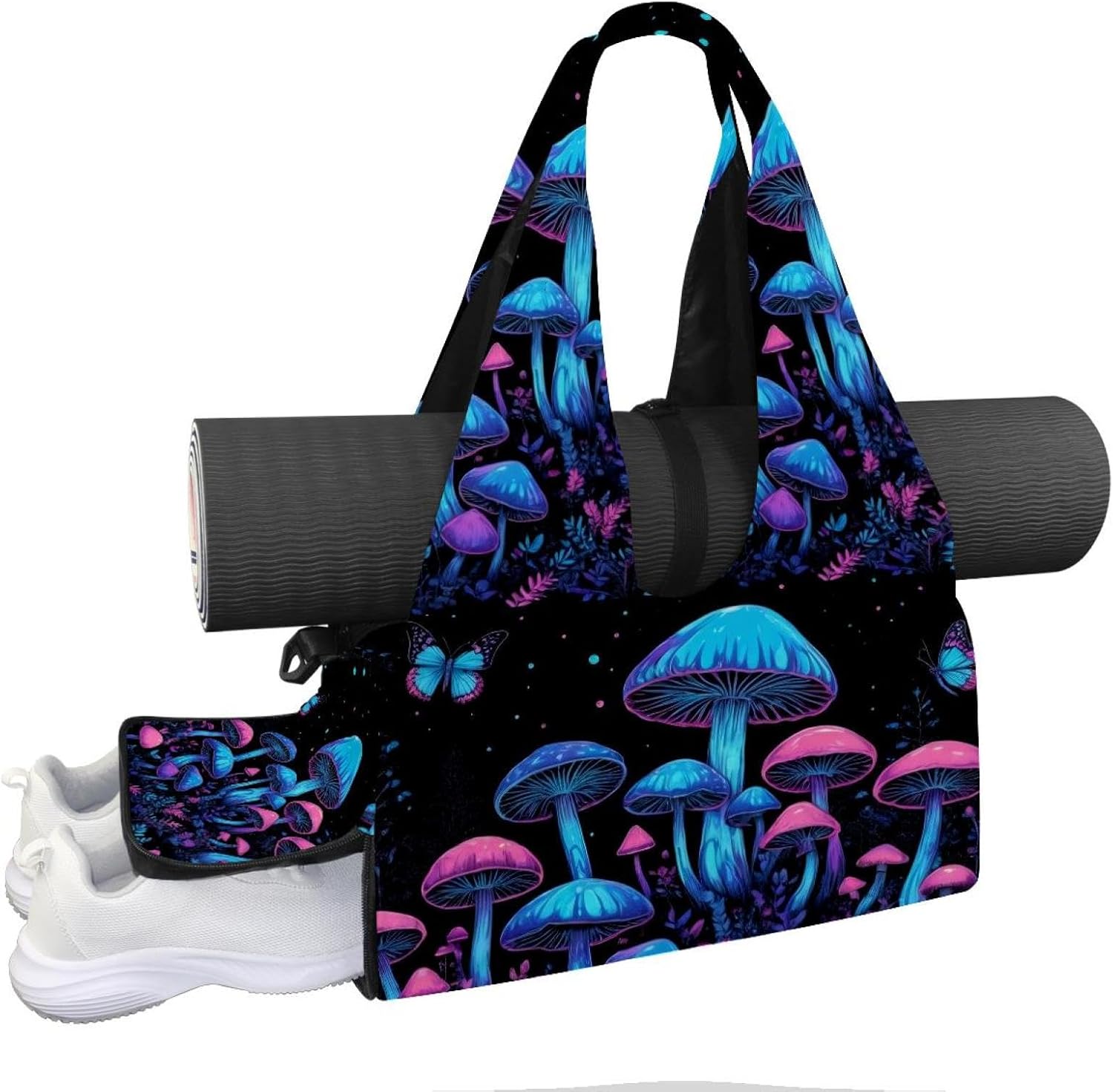 Yoga Mat Bag, Gym Workout Bag with Shoe Compartment, Frog Flowers Pilates Bag for Women, Quick Access Storage Yoga Tote Bag for Sports Travel Office