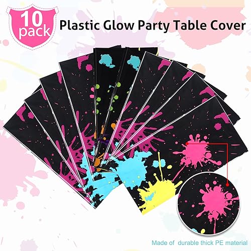 Miniatura 3 de Fundas de mesa para fiestas, manteles de plástico neón desechables de 108 x 54 pulgadas, manteles de neón brillantes para decoración de fiesta de