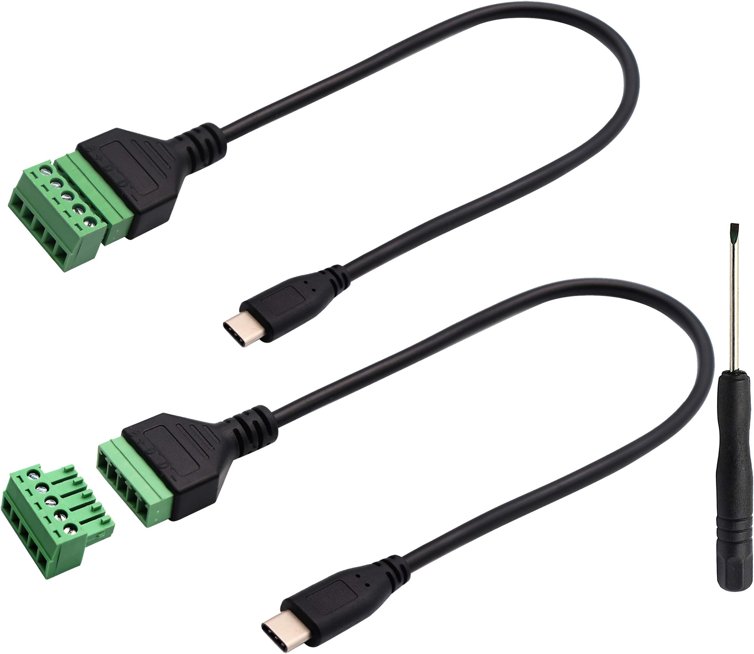 zdyCGTime Type C USB Screw Terminal Block Connector Cable 2.0 Type C USB Male Plug to 5 Pin way Female Bolt Screw with Shield terminals Pluggable Type Adapter Connector Converter Cable（30CM2Pack Male)