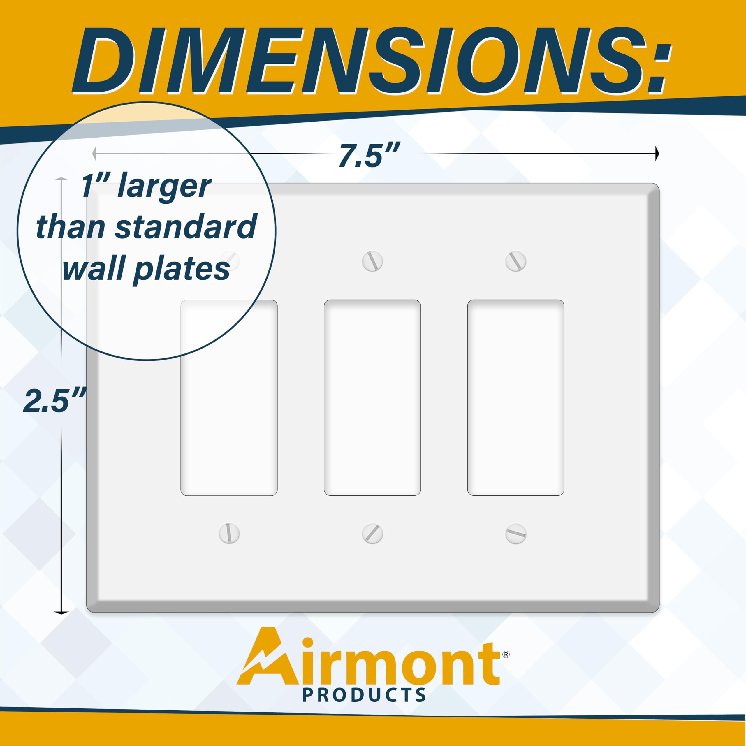 Placche da parete oversize in metallo bianco, 14 x 14 cm, coperture decorative per prese, interruttori, levetta, bilanciere, duplex, dispositivi intelligenti, 1-5 gang Jumbo Faceplates (Rocker, 3 gang