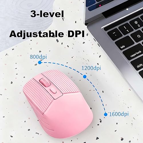 Miniatura 5 de Ratón inalámbrico (BT5.2 y 2.4G) recargable con Bluetooth, DPI ajustable, 2.4 GHz con receptor USB, clic silencioso, agarre ergonómico, carga tipo
